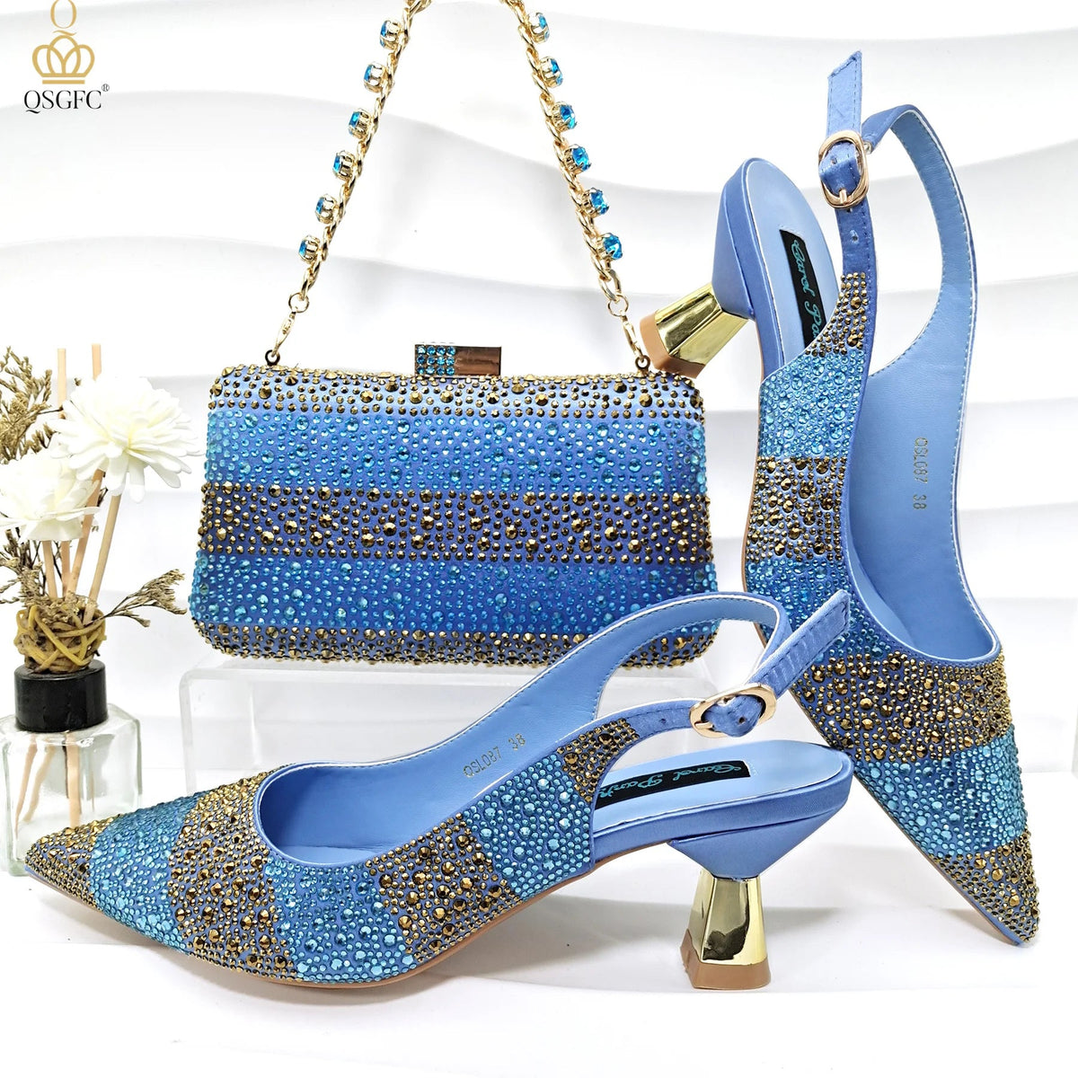 2026 Nigerian Women Heel Ladies Italian Luxury Design Green Shoes And Bag Set Decorated with Rhinestone Handbag Wedding Party luxecrown.co.uk