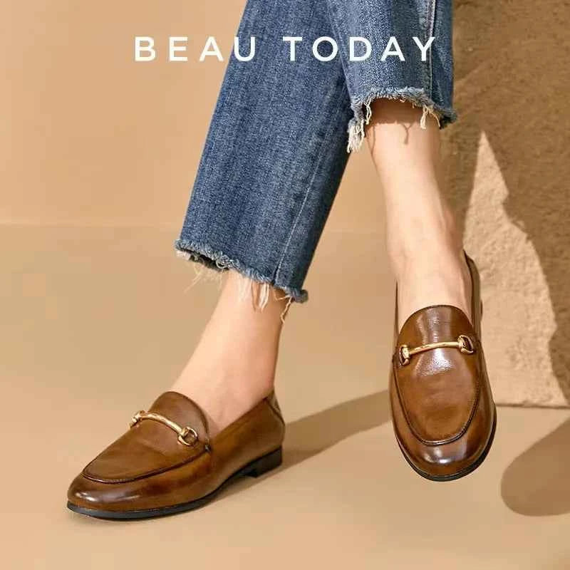 BEAUTODAY Dress Shoes Women Loafers Cow Leather Sheepskin Rubber Formal Business Suit Ladies 2025 Spring Autumn Handmade 27171 luxecrown.co.uk