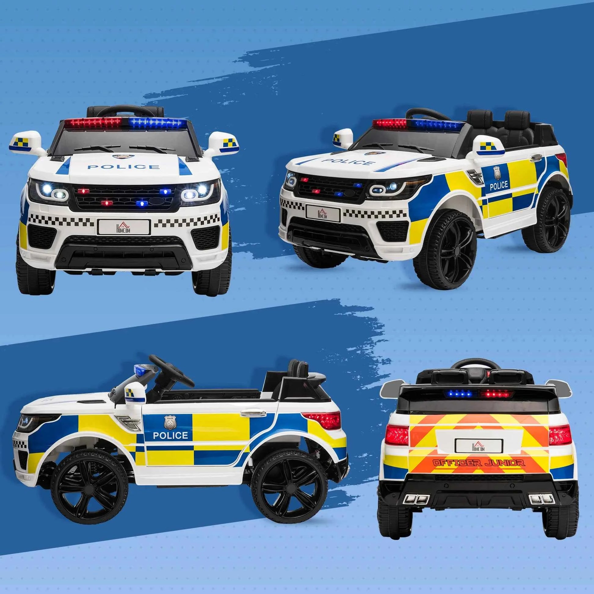 12V Kid Electric Ride On Police Car w/ Remote Siren Bluetooth 3-6 Years