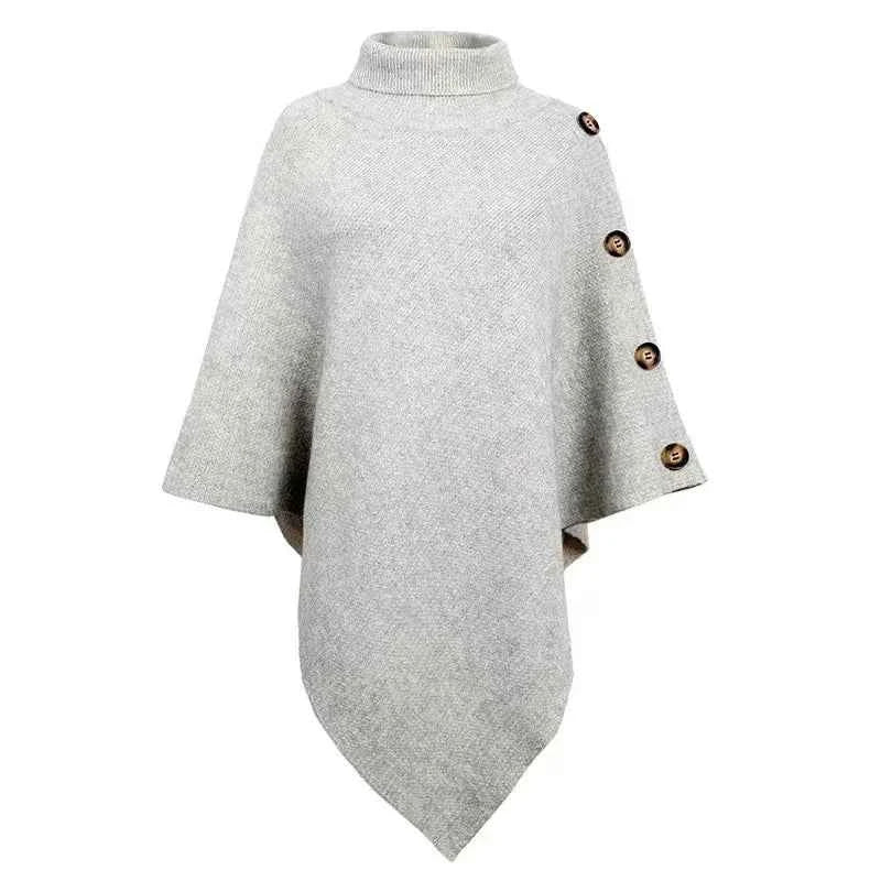 2025 Autumn Winter Shawl Cloak Sweater Solid Color Turtleneck Oversized Cape Coat Female Ponchos Pullover Knitted Bat Sleeve Top
