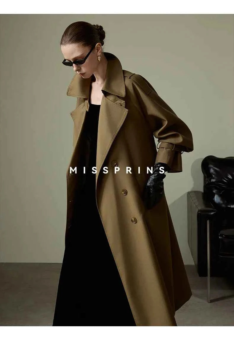 Lautaro Spring Autumn Long Khaki Trench Coat for Women Belt Double Breasted Chic Luxury Designer European Fashion Clothes 2025