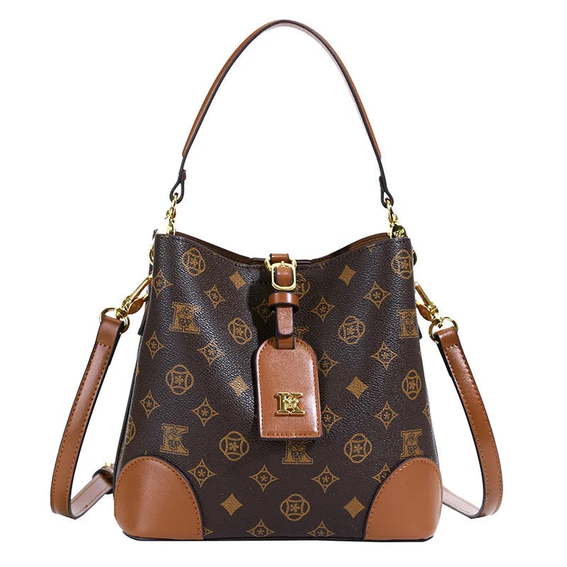 High-End Large Capacity Bucket Bag Women's Fashion Luxury Retro Floral Print Single Shoulder Bag Vintage Style PU Material luxecrown.co.uk