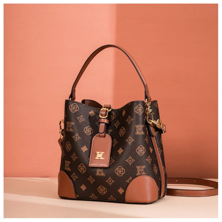 High-End Large Capacity Bucket Bag Women's Fashion Luxury Retro Floral Print Single Shoulder Bag Vintage Style PU Material luxecrown.co.uk