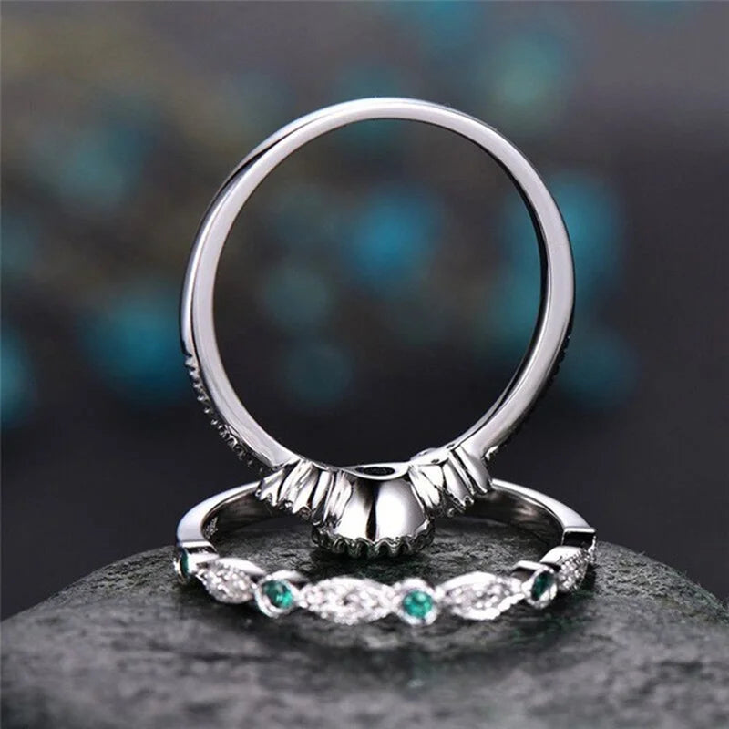 925 Sterling Silver Ring Set with Emerald Zircon Crystals for Women Engagement Wedding Glamour Jewelry Gifts Streetsharks