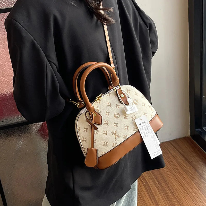 Fashion Luxury Design Women's Shell Handbag Retro Print PU Leather Shoulder Bag Girls Street Trend Premium Crossbody Bag Soft luxecrown.co.uk