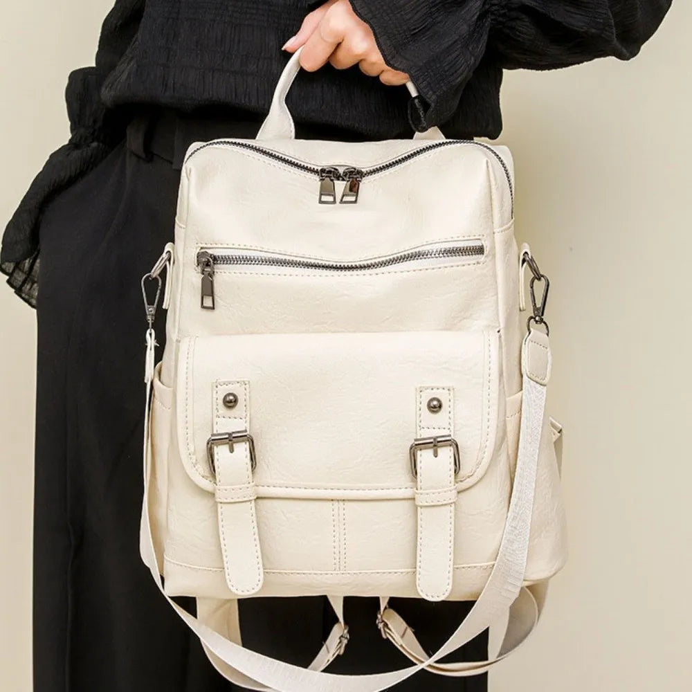 PU Peather Student Backpack Multifunctional Large Capacity Student School Bag Soft Crossboby Mommy Shoulder Bag Daily Outings luxecrown.co.uk