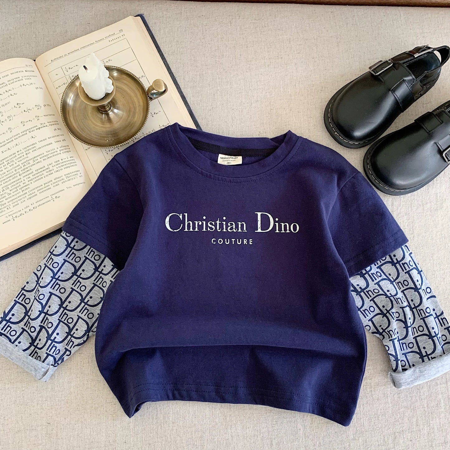 Children's T-shirt 2025 with added sugar autumn new product, men's and women's letter splicing long sleeved T baby fake two-piec Streetsharks