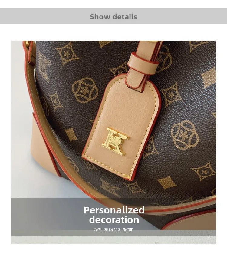 High-End Large Capacity Bucket Bag Women's Fashion Luxury Retro Floral Print Single Shoulder Bag Vintage Style PU Material luxecrown.co.uk