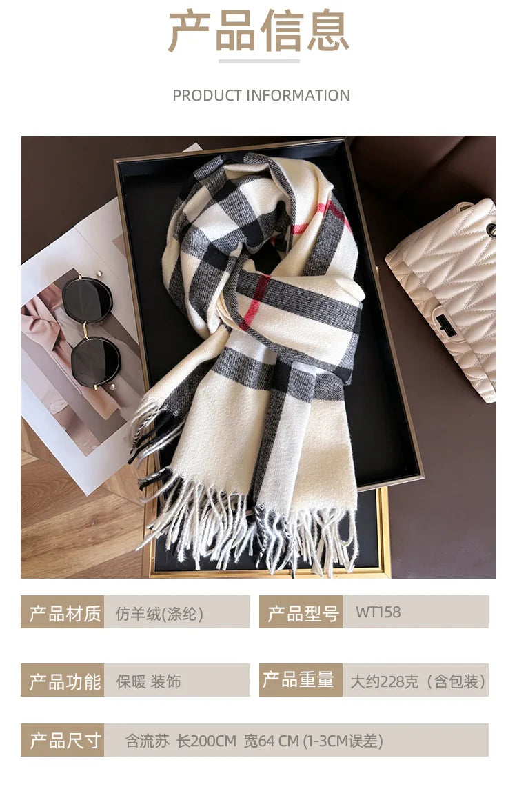 New Women Men Winter Plaid Cashmere Like Blanket Scarf Design Thick Warm Pashmina Shawl Wraps With Tassel Poncho Stoles Echarpe