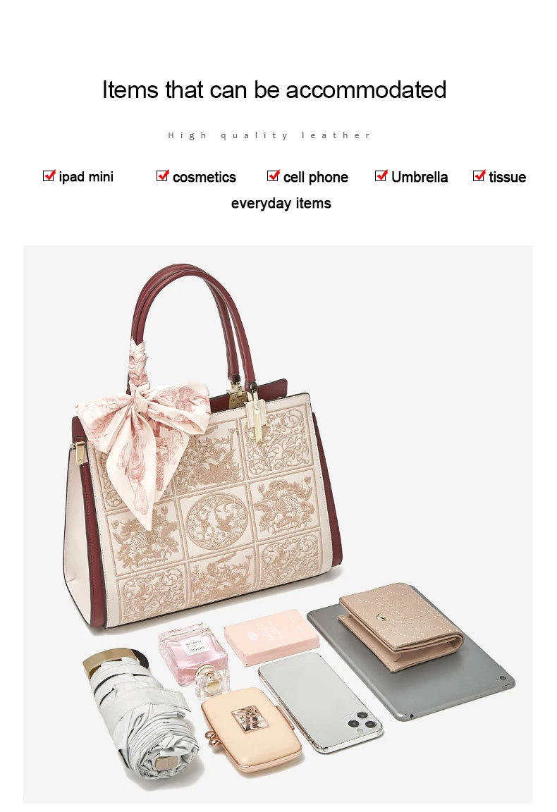 FOXER Split Leather 2026 New Large Tote Handbag Women's Shoulder Bag Chinese Classic Embroidery Best Gift for Mom luxecrown.co.uk