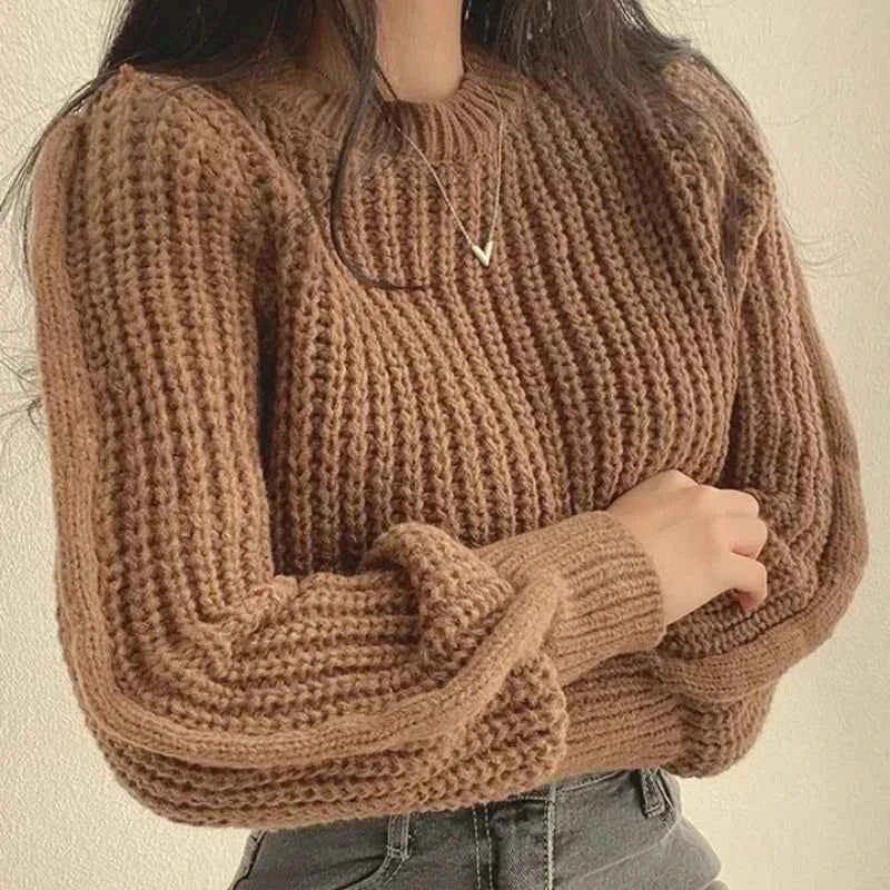 Loose Vintage Harajuku Lantern Long Sleeve Women Sweater Korean Autumn Winter Knitwear Soft Warm Tops Chic Solid Femme Sweater