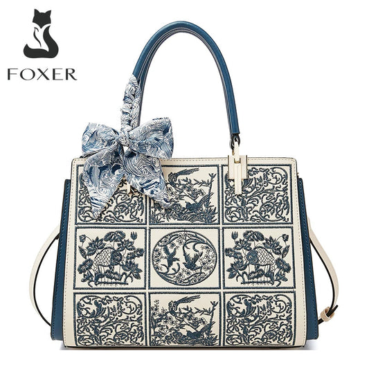 FOXER Split Leather 2026 New Large Tote Handbag Women's Shoulder Bag Chinese Classic Embroidery Best Gift for Mom luxecrown.co.uk