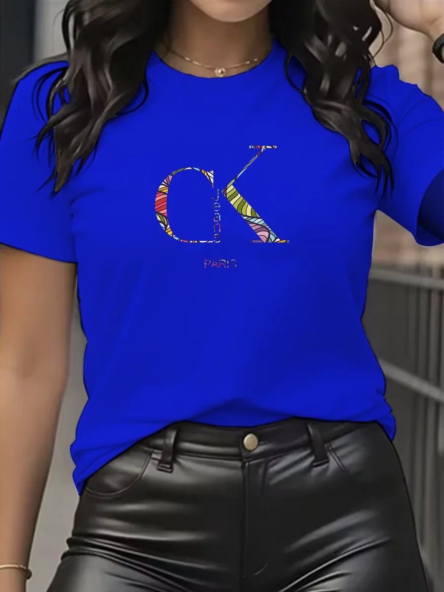 Summer luxury brand fashion cartoon letter print crew collar clothing short sleeve T-shirt trend women's summer Y2K top luxecrown.co.uk