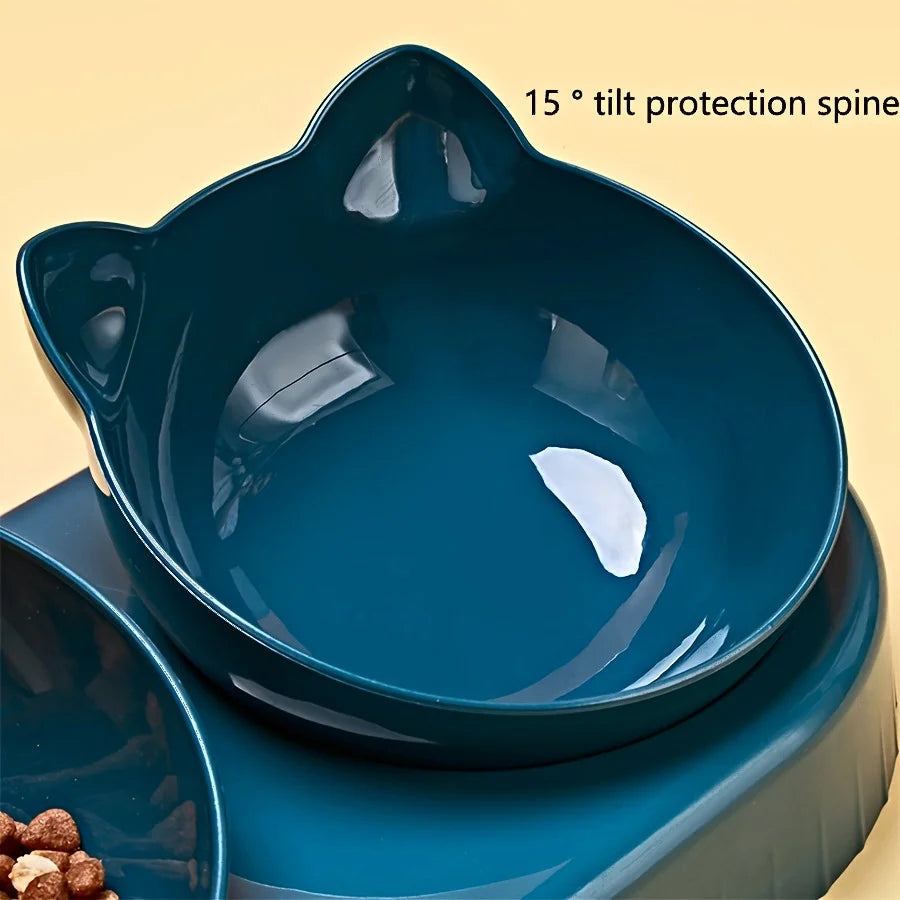 Pet Bowls With Water Feeder, 3 In 1 Ear Design Tilted Cat Water And Food Bowl Set With Gravity Water Bottle For Neck Protection luxecrown.co.uk