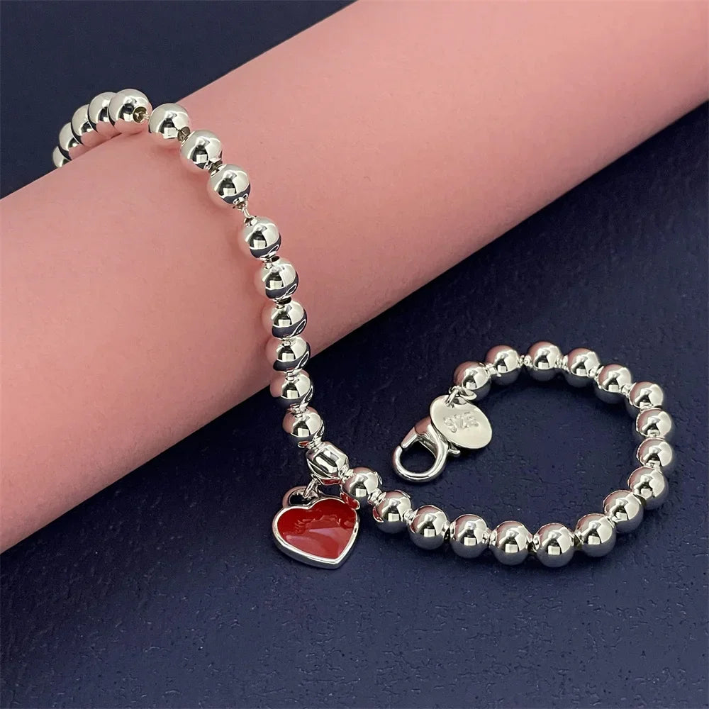 925 Sterling Silver Bracelet Red Heart Brand Charm Women Classic Fashion Party Jewelry Gift Streetsharks