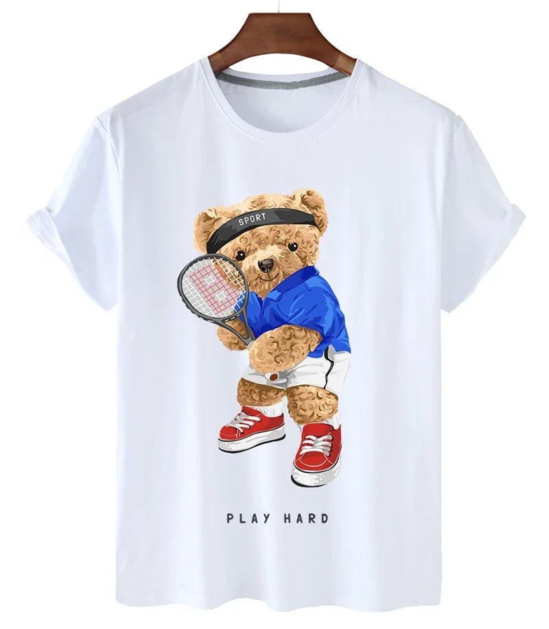 Funny Bear Print Tshirt Women Fashion Cartoon Harajuku Casual T-shirt Female Summer Short Sleeved Top Tees Unisex T Shirt luxecrown.co.uk