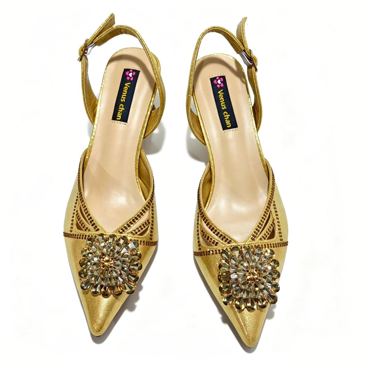 2026 Italian Peach Gold Rhinestone HAND CRAFTED UPPER Pointed Toe Women High Heels Shoes and Bag Set Elegant Party Shoes luxecrown.co.uk