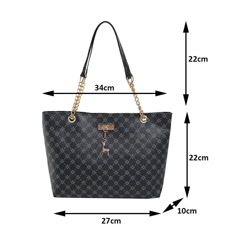 Women Luxury Design New Presbyopic Handbag Large Capacity Handbag Fashion Printing Shoulder Bag Trendy Shopping Bag with pendant luxecrown.co.uk