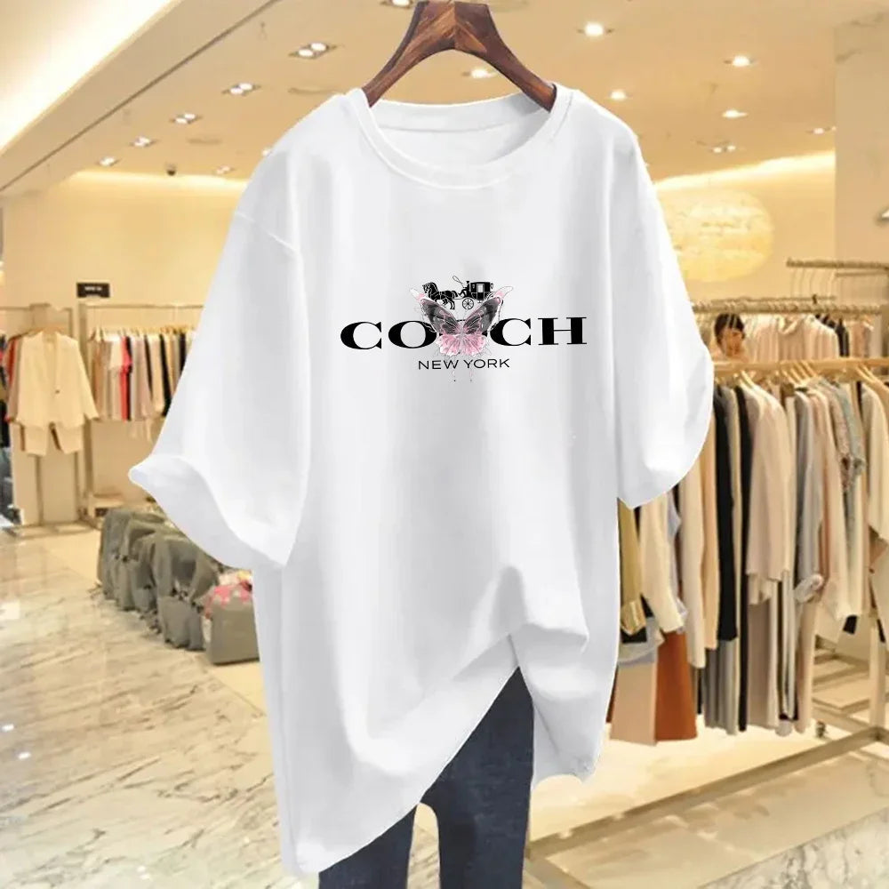 2024 Summer Women's Sports Top Cotton Luxury T-shirts Harajuku Bottoming Fashion Clothing Brand Short-sleeved Camiseta Mujer Streetsharks