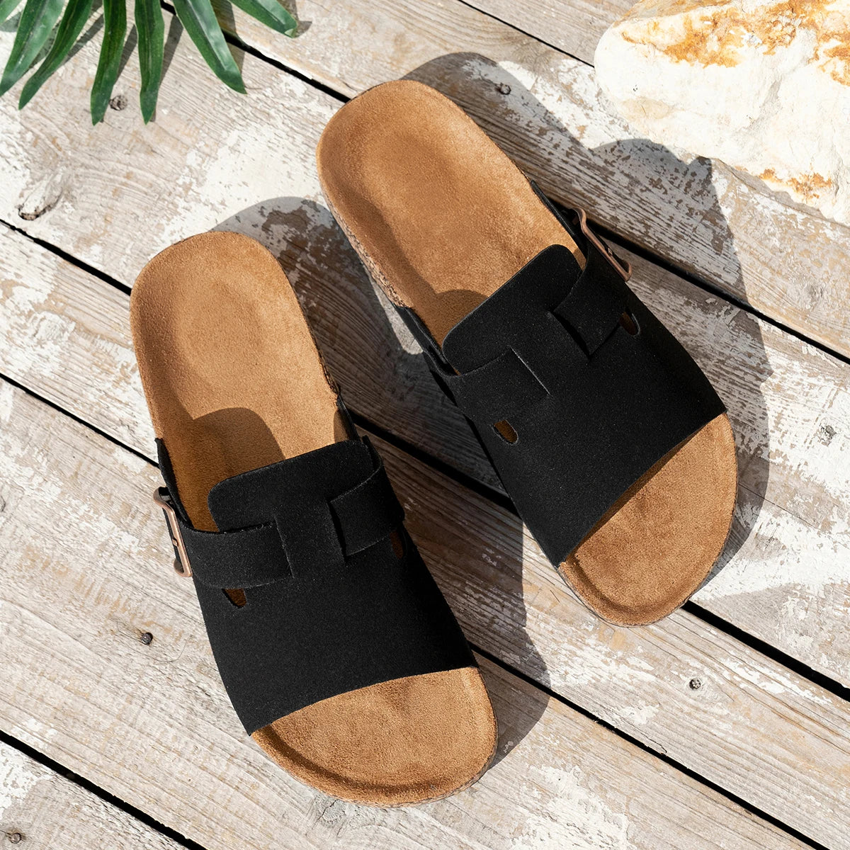 Couple's Summer Casual Men's Sandals, Simple Solid Color Slippers - Casual Backless Slippers with Black Upper and Black Straps, Suitable for Indoor/Outdoor Wear/Beach Leisure luxecrown.co.uk