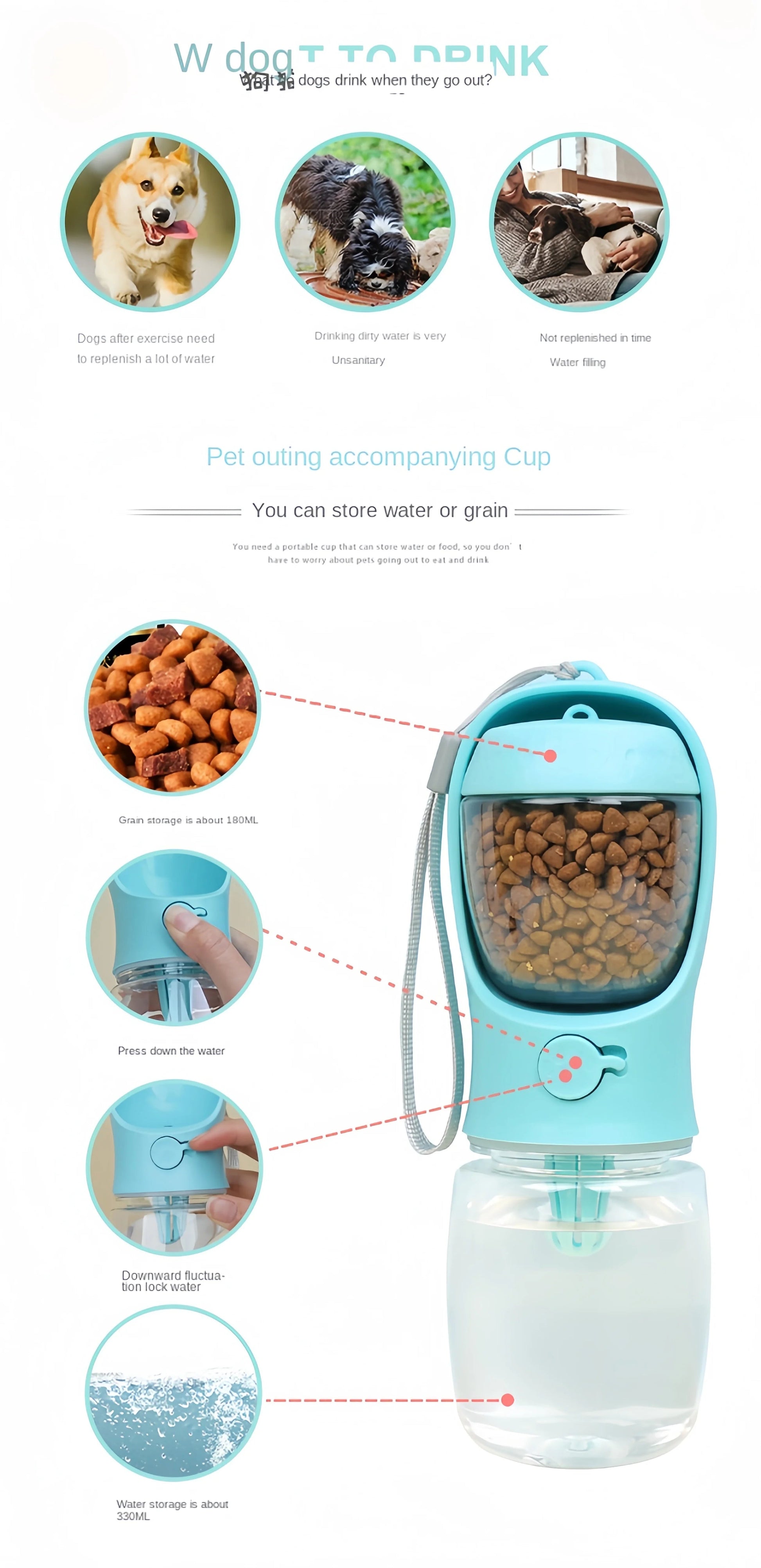 Portable Dog Cat Water Bottle with Storage Food and Water Container for Puppy Pets Dogs Feeder Bowl Outdoor Travel Pet Supplies luxecrown.co.uk