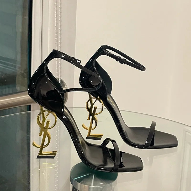 High Heel Open End Sandals, Sexy, with Unique Strap, Red Wine Color, Elegant Personality New Summer Style Elegant Ladies Sandals luxecrown.co.uk