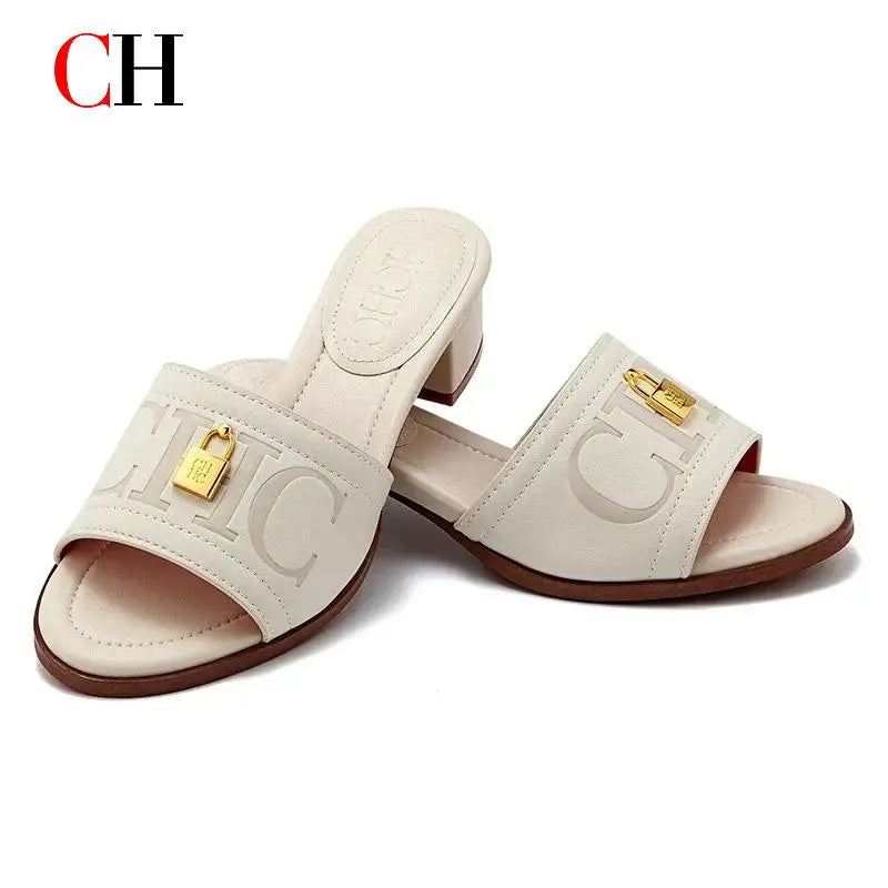 CH 2026 Elegant Women's Sandals Leather Dressy Party Evening Luxury Metal Buckle Non Slip Comfort Women Shoes Gift Box luxecrown.co.uk