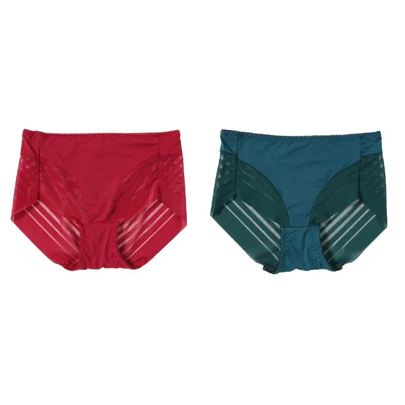 2PCS High Waist Briefs Women Seamless Panties Transparent Mesh High Elastic Tummy Control Underwear Female Lingere Underpant Streetsharks