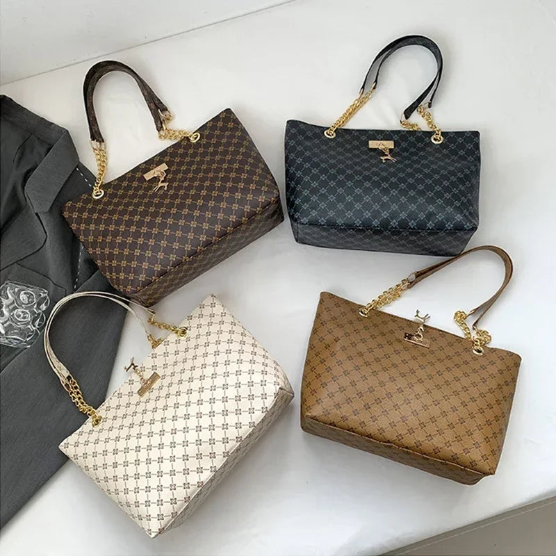Women Luxury Design New Presbyopic Handbag Large Capacity Handbag Fashion Printing Shoulder Bag Trendy Shopping Bag with pendant luxecrown.co.uk