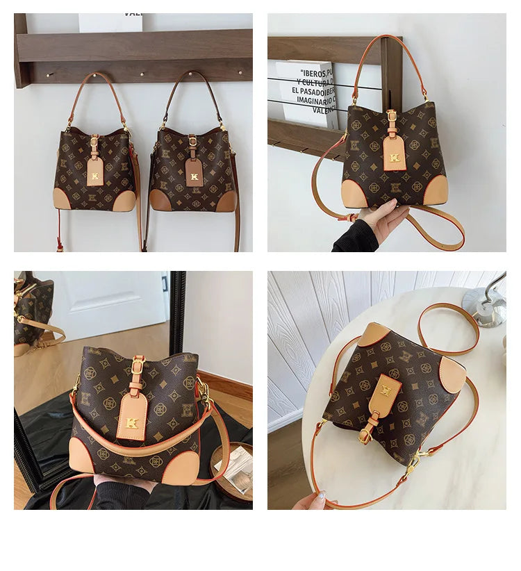 High-End Large Capacity Bucket Bag Women's Fashion Luxury Retro Floral Print Single Shoulder Bag Vintage Style PU Material luxecrown.co.uk