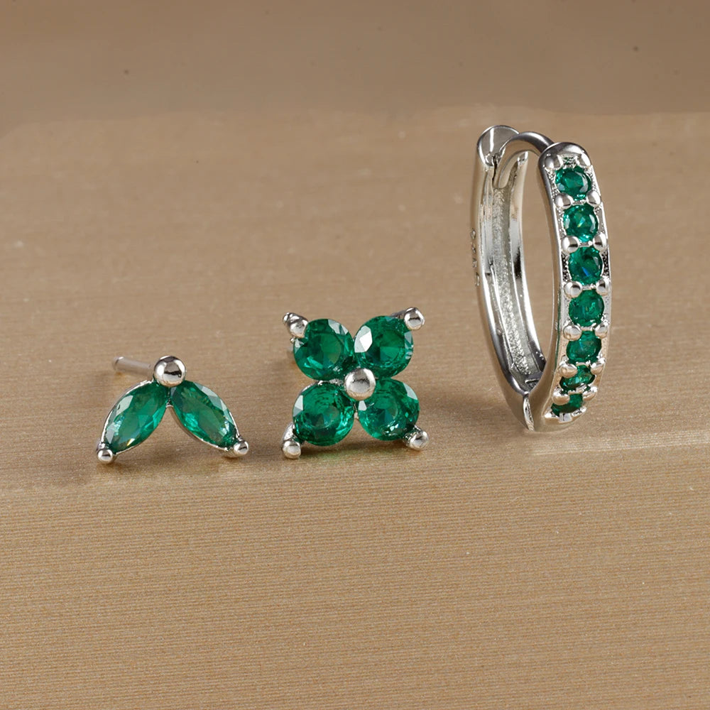 3PCS Stainless Steel Gold Color Circle Hoop Earrings Set for Women Simple Zircon Flower Stud Earring Cartilage Piercing Jewelry Streetsharks