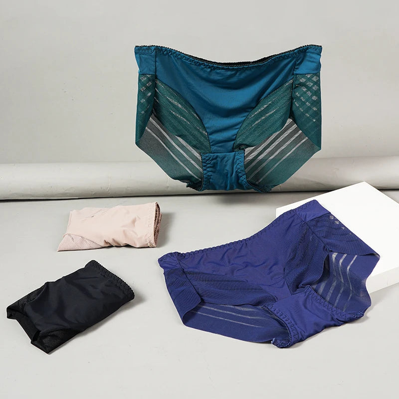 2PCS High Waist Briefs Women Seamless Panties Transparent Mesh High Elastic Tummy Control Underwear Female Lingere Underpant Streetsharks