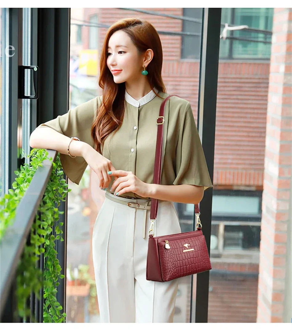 Brand Leather 3 Layers Alligator Crossbody Bag for Women Female Shoulder Messenger Sac Luxury Designer Ladies Handbags Streetsharks