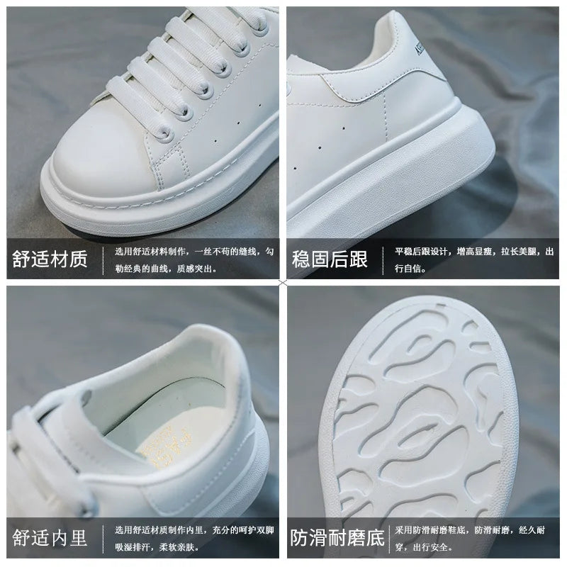 McQueen women's new popular white shoes, versatile and super fiber breathable thick sole, height increasing McQueen sponge cake Streetsharks