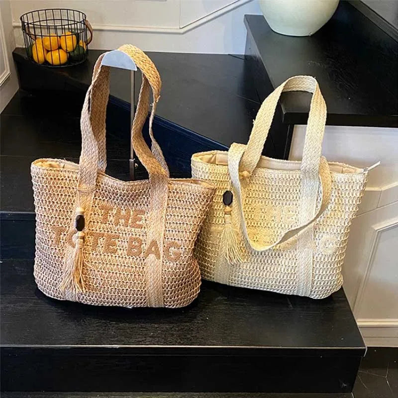 French Style Large Capacity Woven Straw Woven Bag for Women New Beach Vacation Shoulder Bag Casual Commuting Tote Bag Purse luxecrown.co.uk