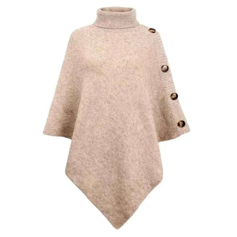 2025 Autumn Winter Shawl Cloak Sweater Solid Color Turtleneck Oversized Cape Coat Female Ponchos Pullover Knitted Bat Sleeve Top