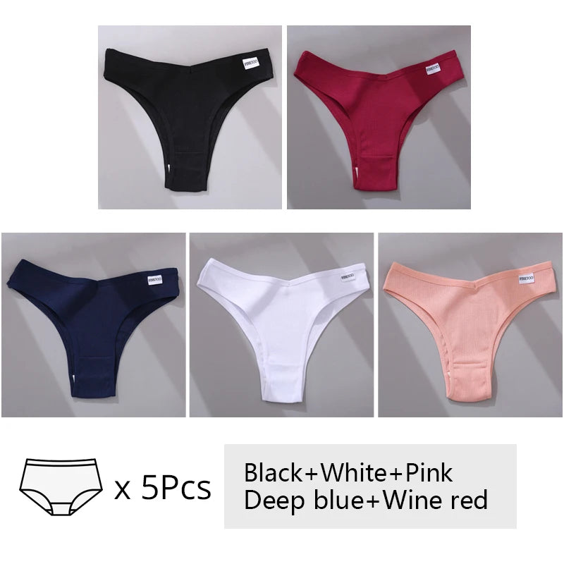 5Pcs/Set Women Cotton Brazilian Panties V Waist Female Underwear Comfortable Underwear Low Rise T-Back Bikini Girls Lingerie New