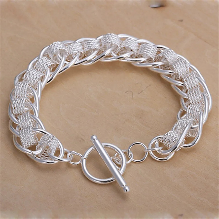 925 Sterling Silver Exquisite Solid Chain Bracelet Fashion Charm Women Men Solid Wedding Cute Simple Models Jewelry Streetsharks
