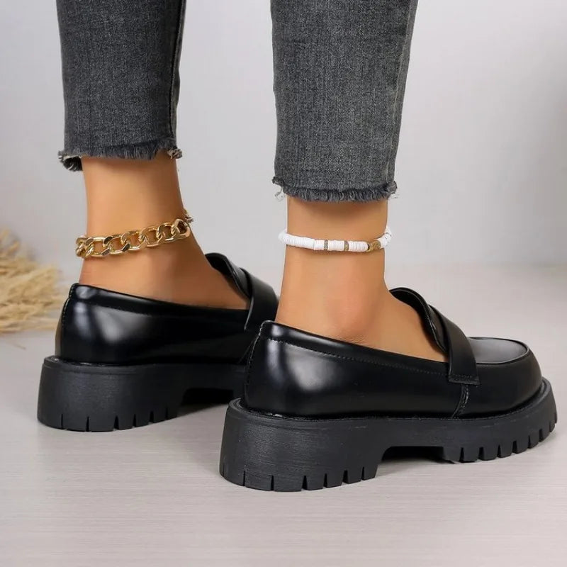 British Style Platform Loafers Women 2026 Plus Size Round Toe Single Shoes Woman Thick Bottom Pu Leather Shoes Mujer luxecrown.co.uk