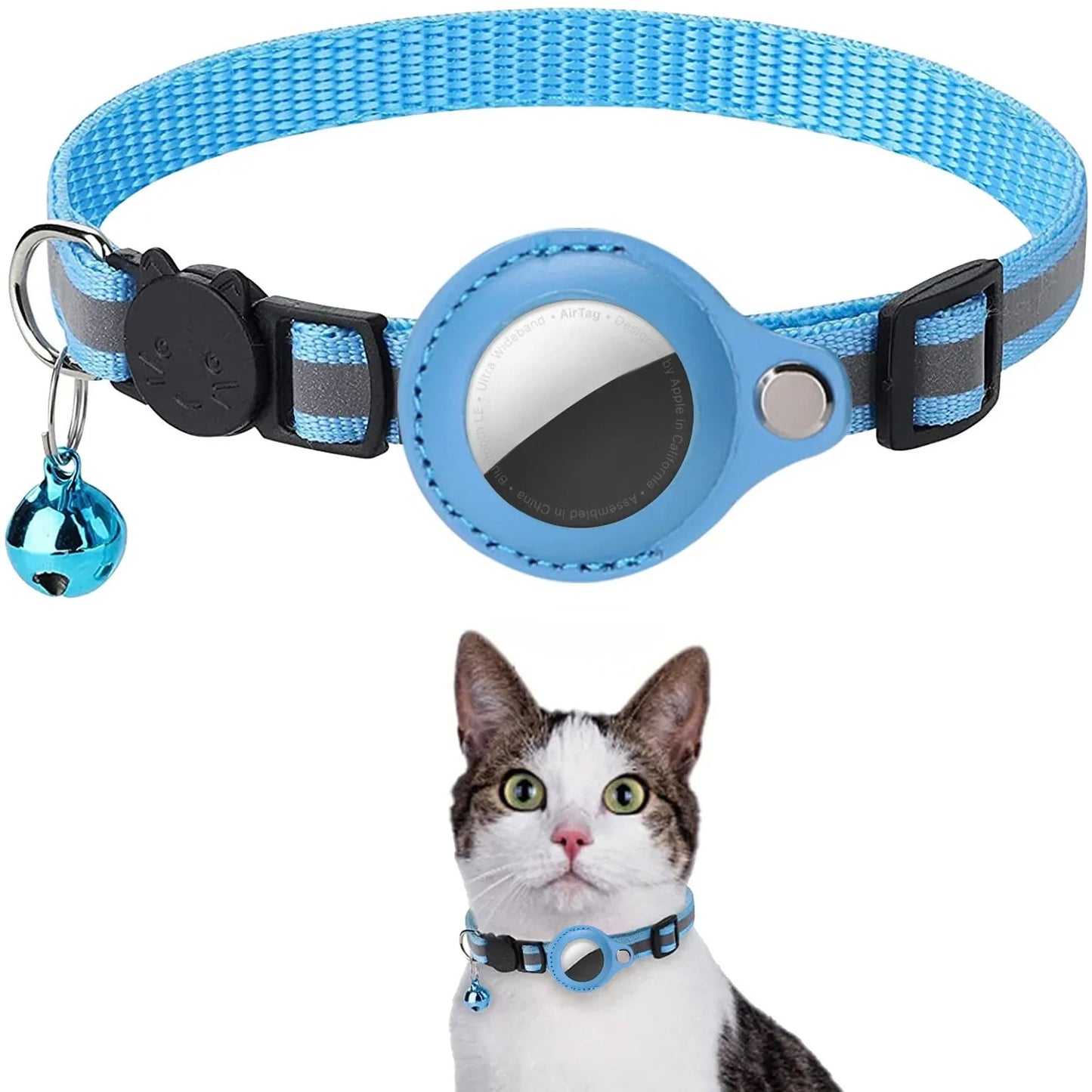 Cat AirTag Holder Collar Breakaway Reflective Strips Adjustable Kitten Collar Waterproof Cat Bell Collar Pet Air Tag Case collar luxecrown.co.uk