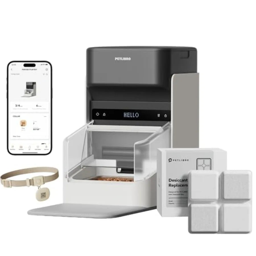 RFID Automatic Cat Feeder for Multi-Pet Homes: Stainless Steel White Sensor-Activated Personalized Meals with Food Desiccant Ba luxecrown.co.uk