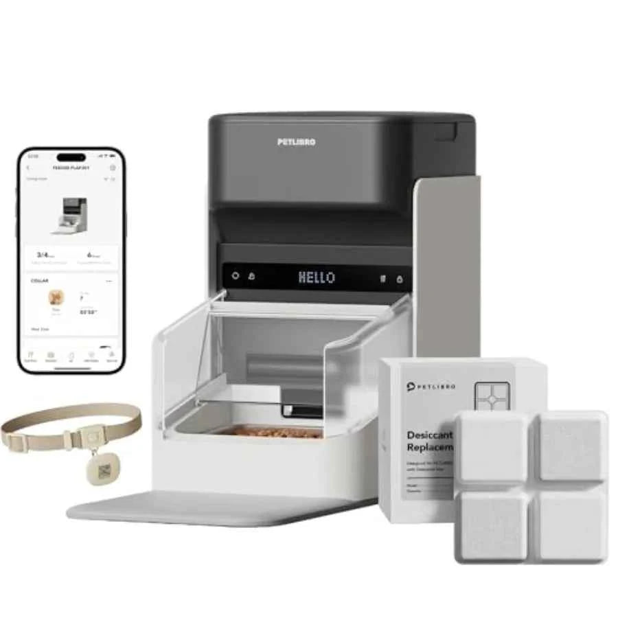 RFID Automatic Cat Feeder for Multi-Pet Homes: Stainless Steel White Sensor-Activated Personalized Meals with Food Desiccant Ba luxecrown.co.uk