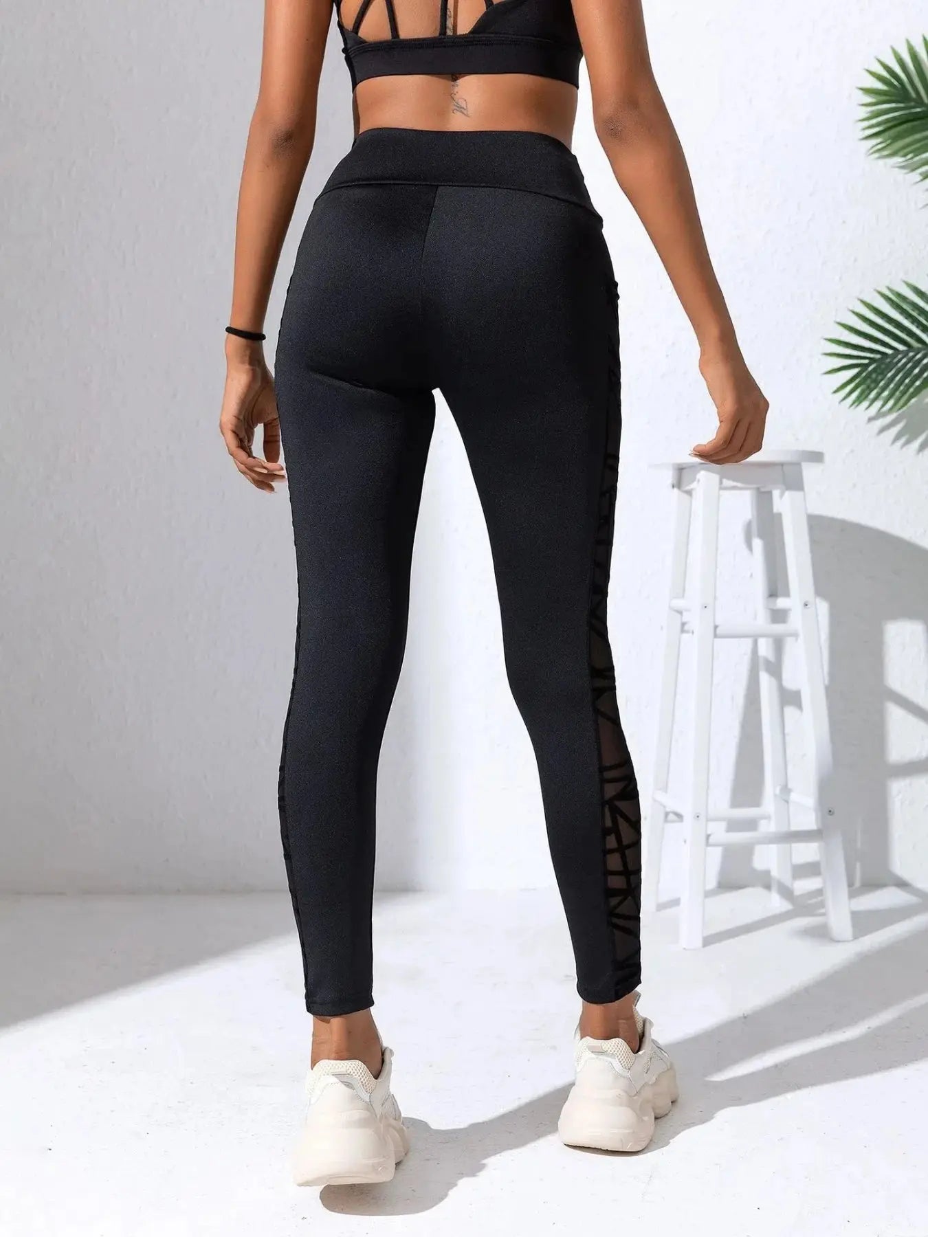 Side Mesh Yoga Women's Leggings Black Fabric Patchwork High Waist Soft Comfortable Gym Fitness Sportswear Long Pants luxecrown.co.uk