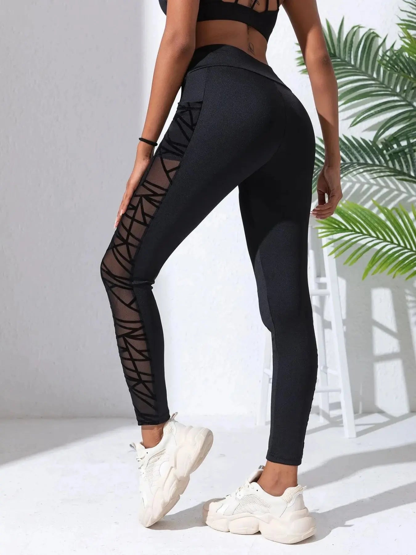 Side Mesh Yoga Women's Leggings Black Fabric Patchwork High Waist Soft Comfortable Gym Fitness Sportswear Long Pants luxecrown.co.uk