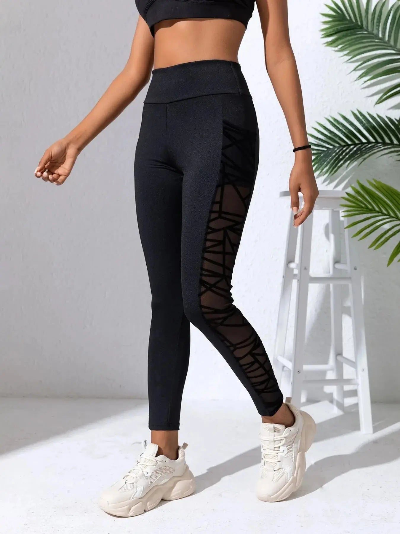 Side Mesh Yoga Women's Leggings Black Fabric Patchwork High Waist Soft Comfortable Gym Fitness Sportswear Long Pants luxecrown.co.uk