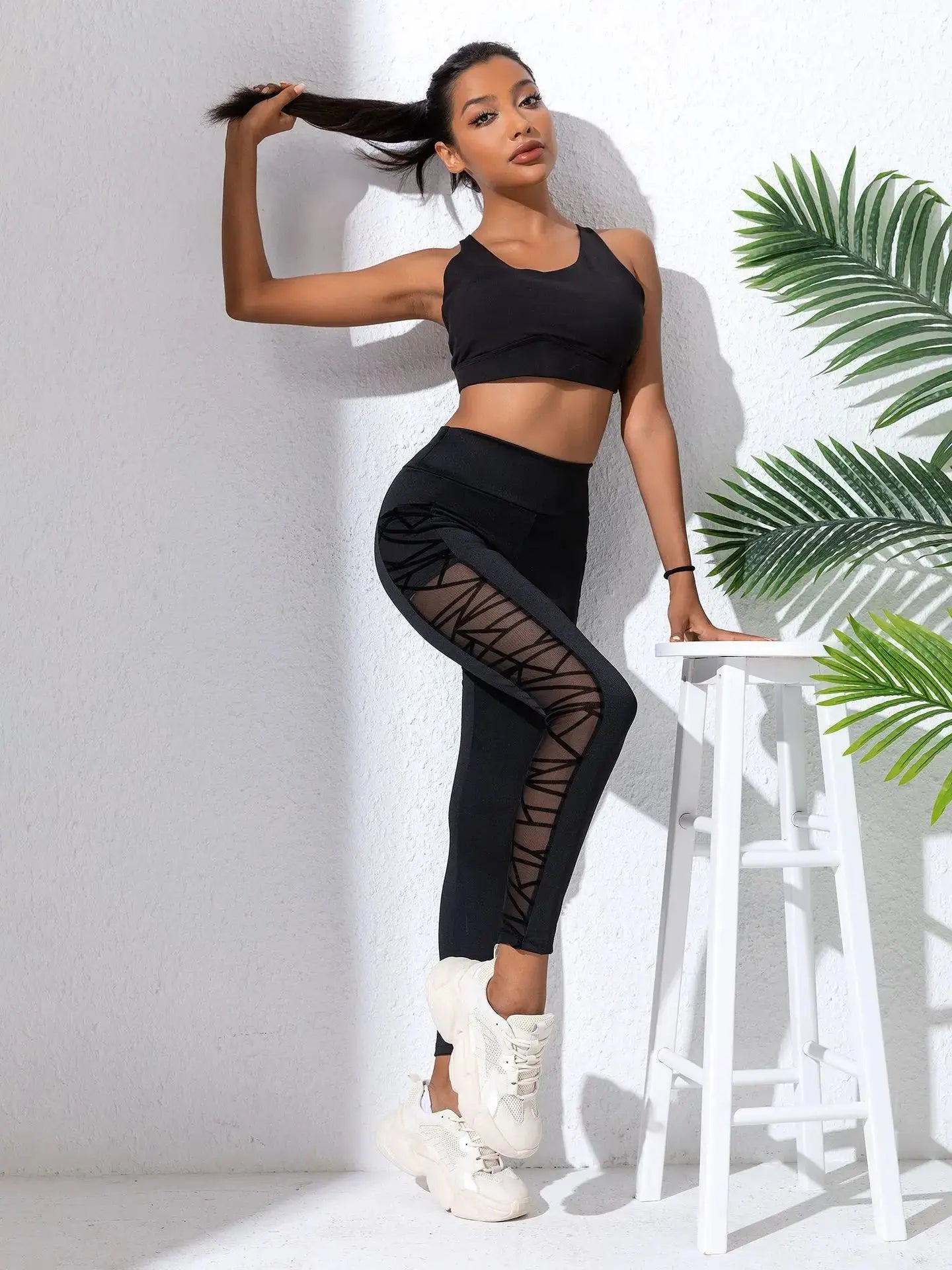 Side Mesh Yoga Women's Leggings Black Fabric Patchwork High Waist Soft Comfortable Gym Fitness Sportswear Long Pants luxecrown.co.uk