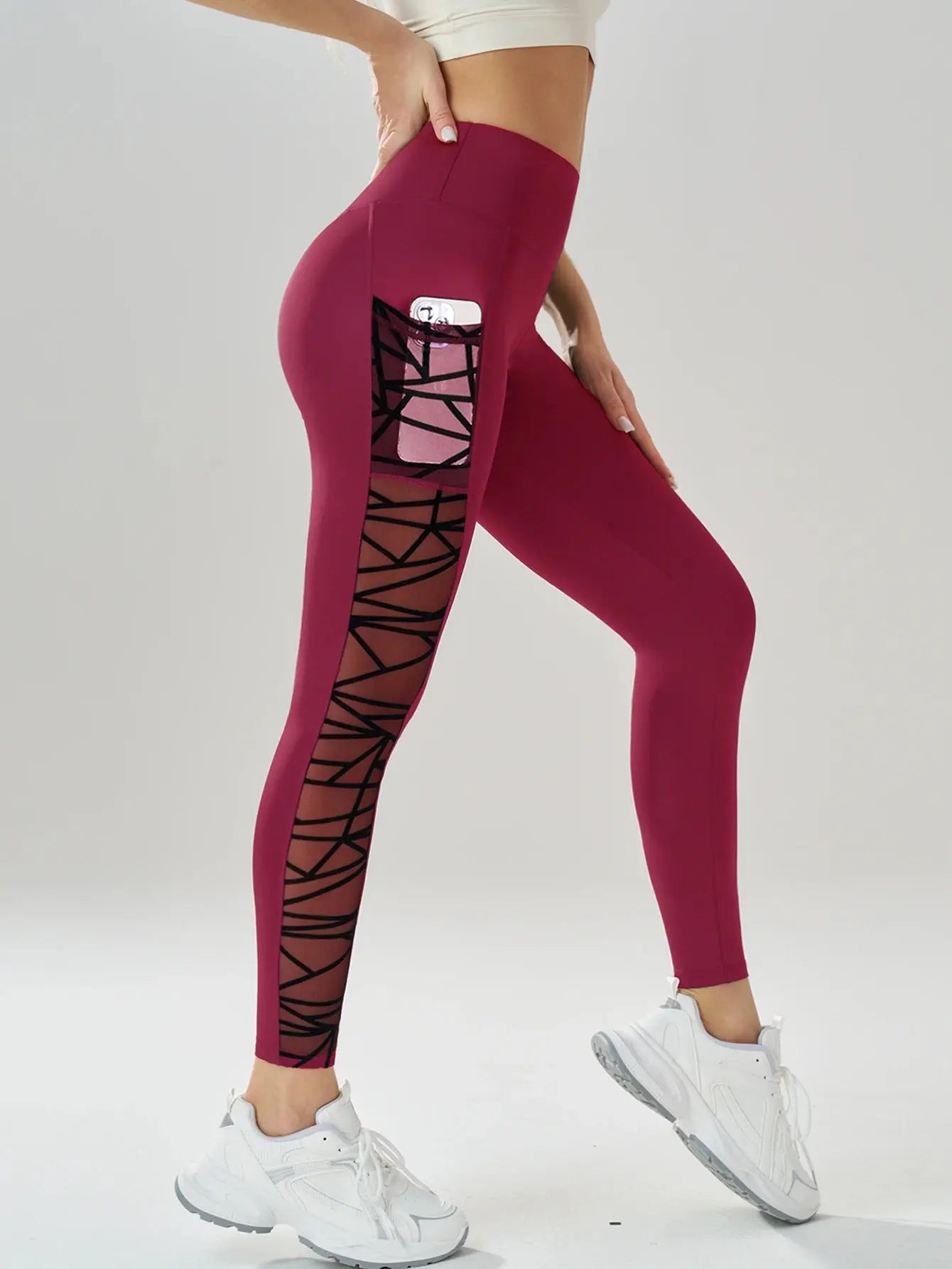 Side Mesh Yoga Women's Leggings Black Fabric Patchwork High Waist Soft Comfortable Gym Fitness Sportswear Long Pants luxecrown.co.uk