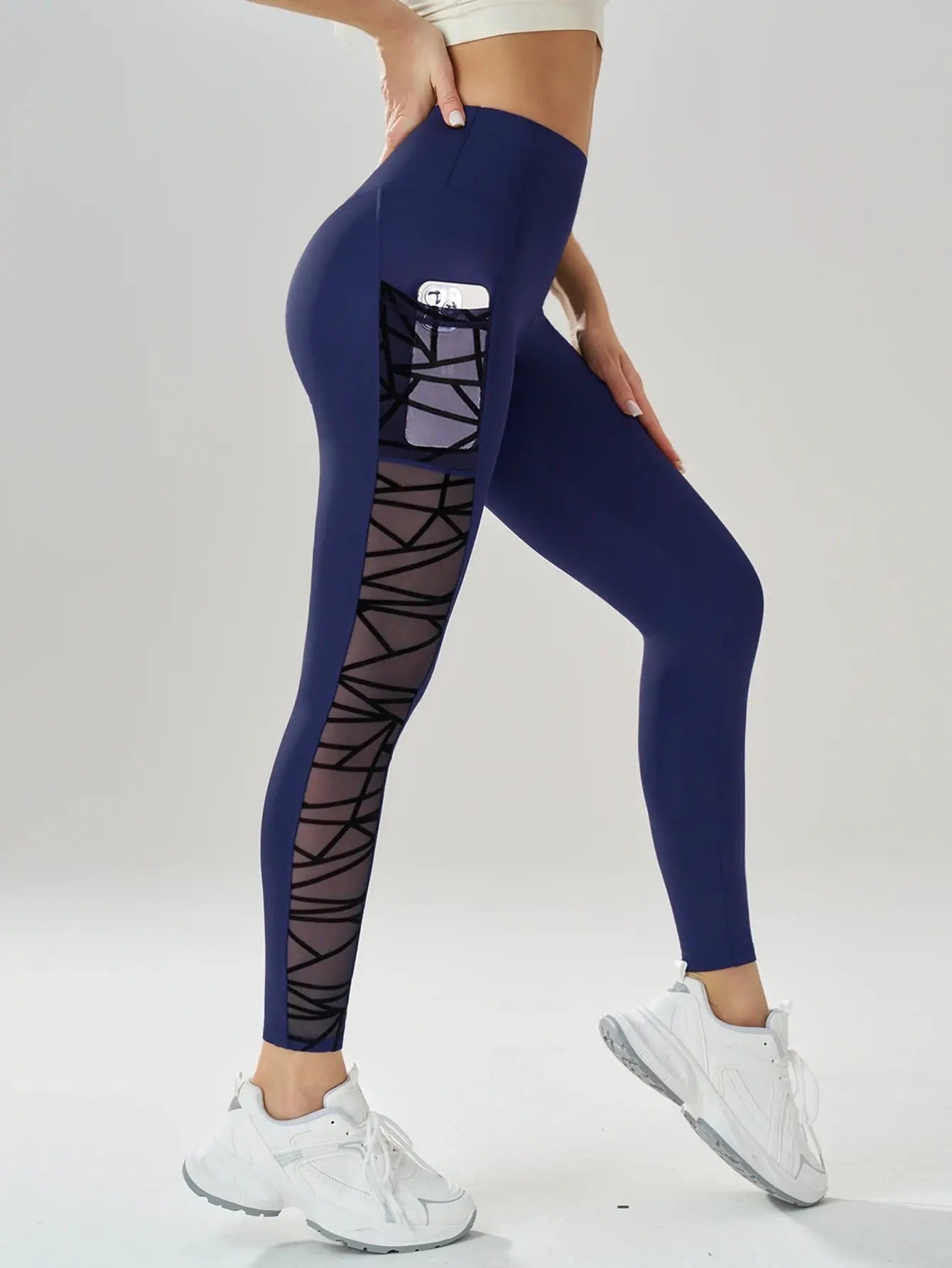 Side Mesh Yoga Women's Leggings Black Fabric Patchwork High Waist Soft Comfortable Gym Fitness Sportswear Long Pants luxecrown.co.uk