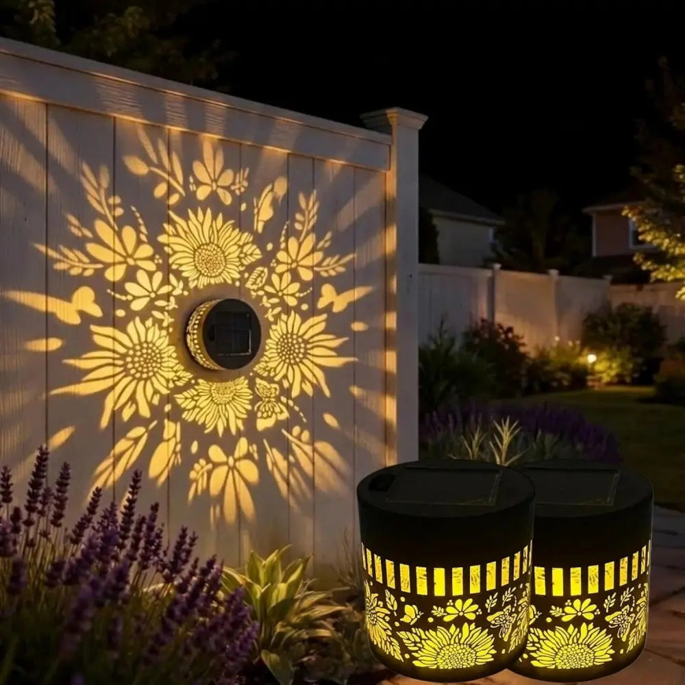 Solar Fence Lights Outdoor Decorations Sunflower Pattern Solar Powered Wall / Step Lights for Patio Garden Camping Wedding Decor luxecrown.co.uk