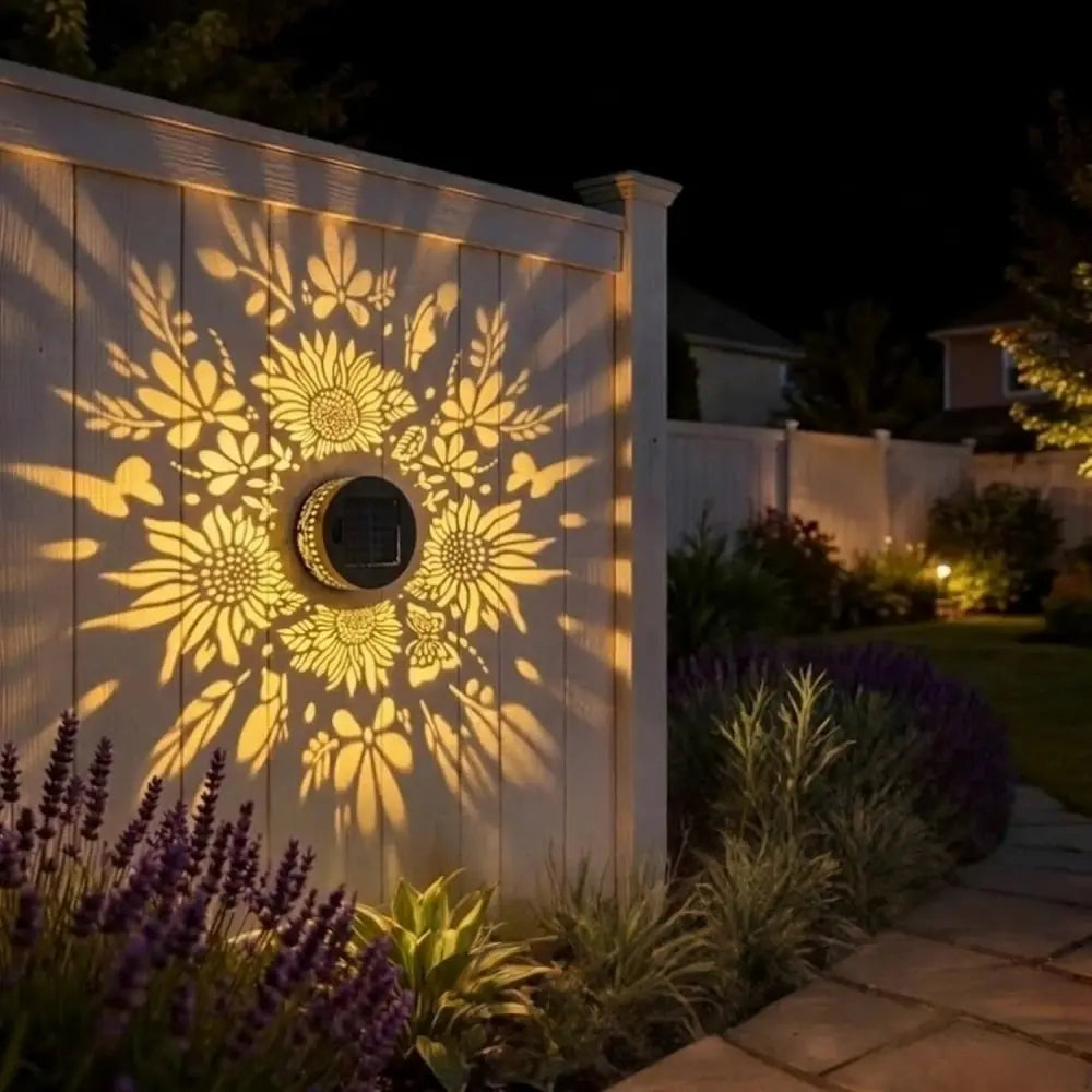 Solar Fence Lights Outdoor Decorations Sunflower Pattern Solar Powered Wall / Step Lights for Patio Garden Camping Wedding Decor luxecrown.co.uk